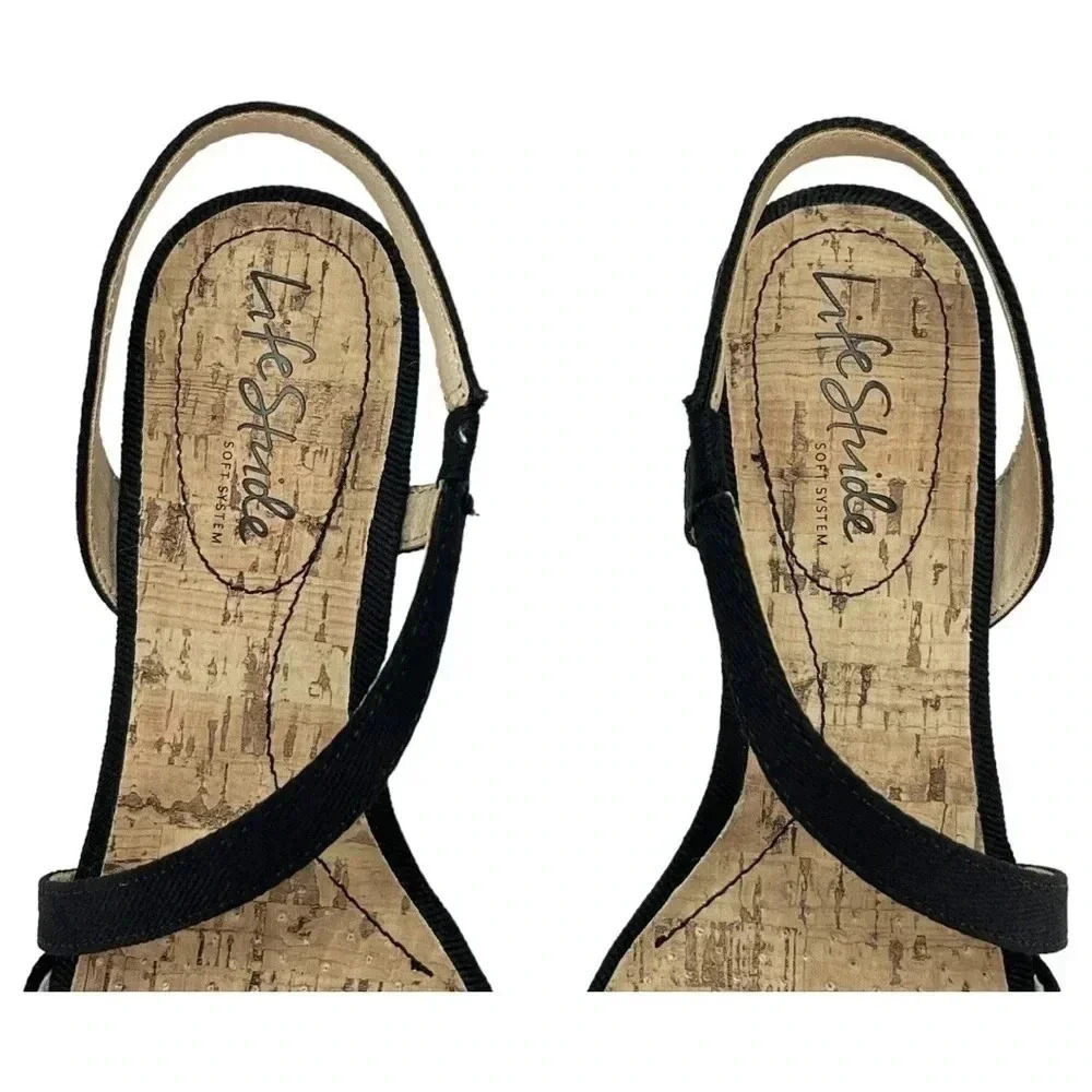 Life Stride Yasmine Womens Canvas Wedge Dress Sandals Soft System Insole Size 5M - Picture 11 of 15